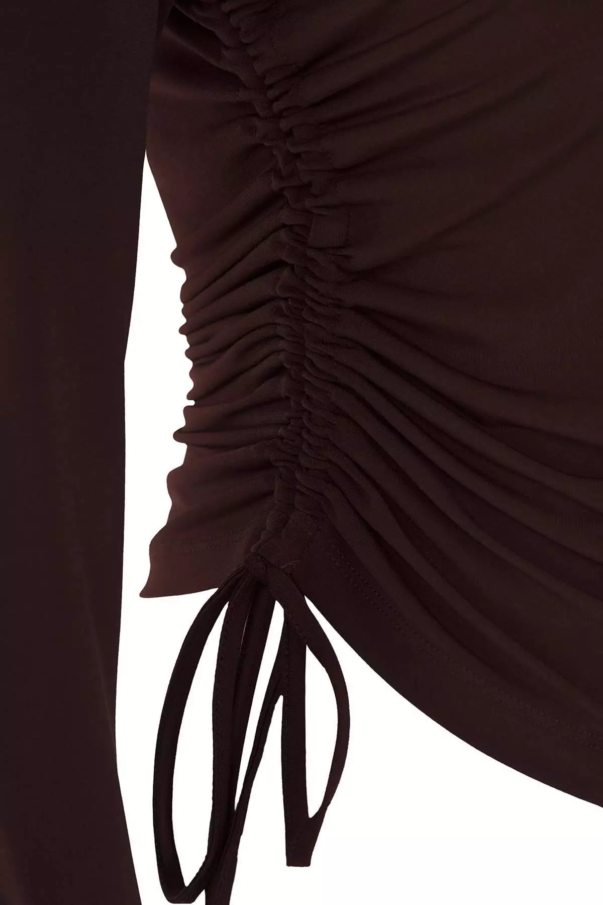 Brown Square Neck Side Gathered Knitted Plus Size Blouse