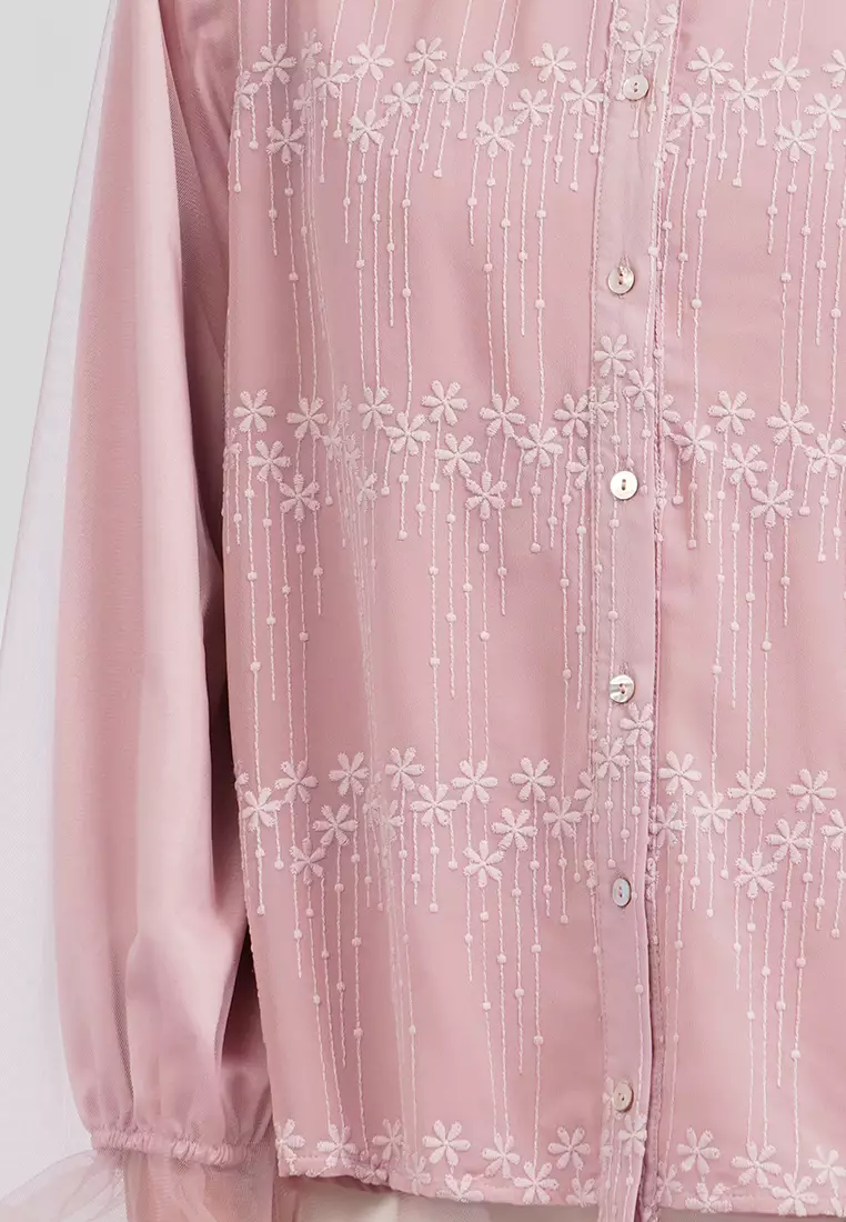 Mandarin Collar Embroidered Blouse