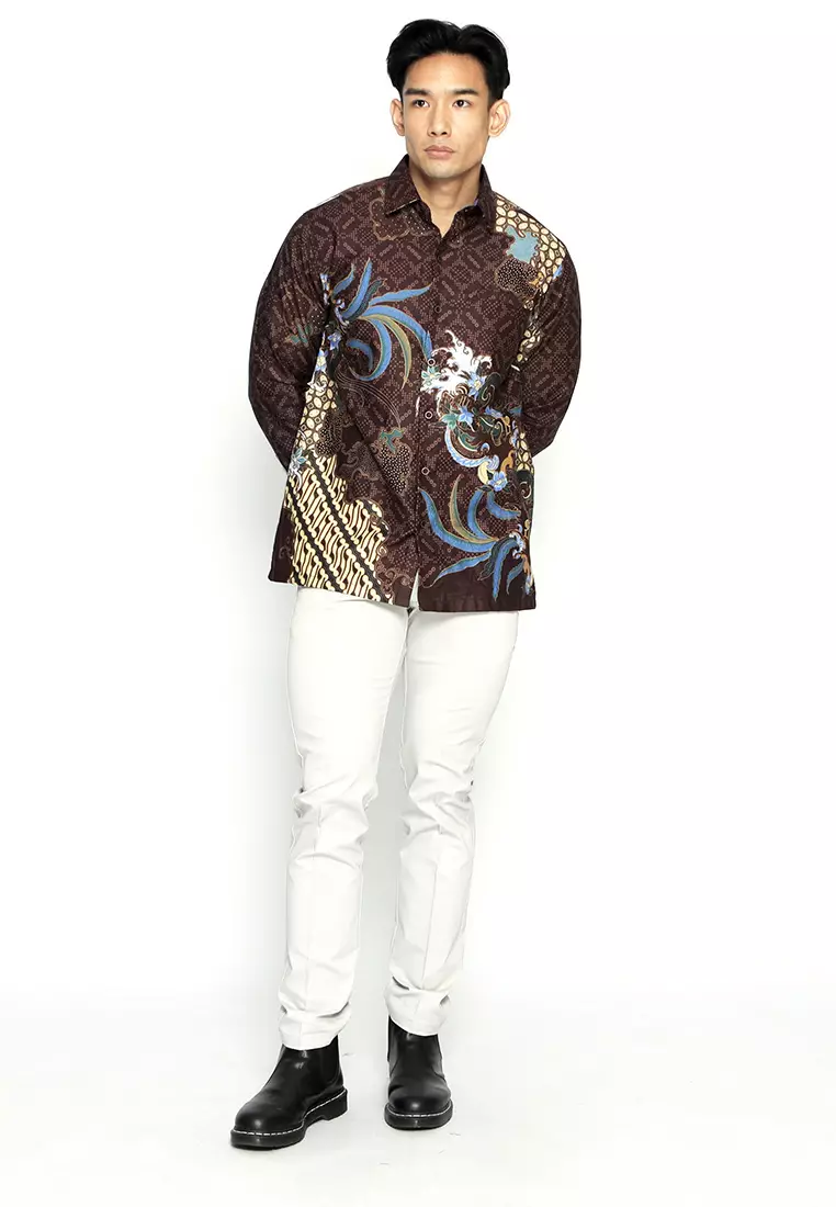 Casella Kemeja Pria Lengan Panjang Premium | Baju Kemeja Batik Pandawa Series Nakula 700 Brown