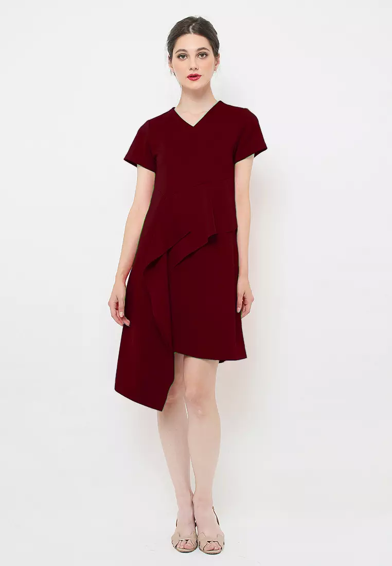 Jual MILLE Cassio Dress Maroon Original 2024 ZALORA Indonesia