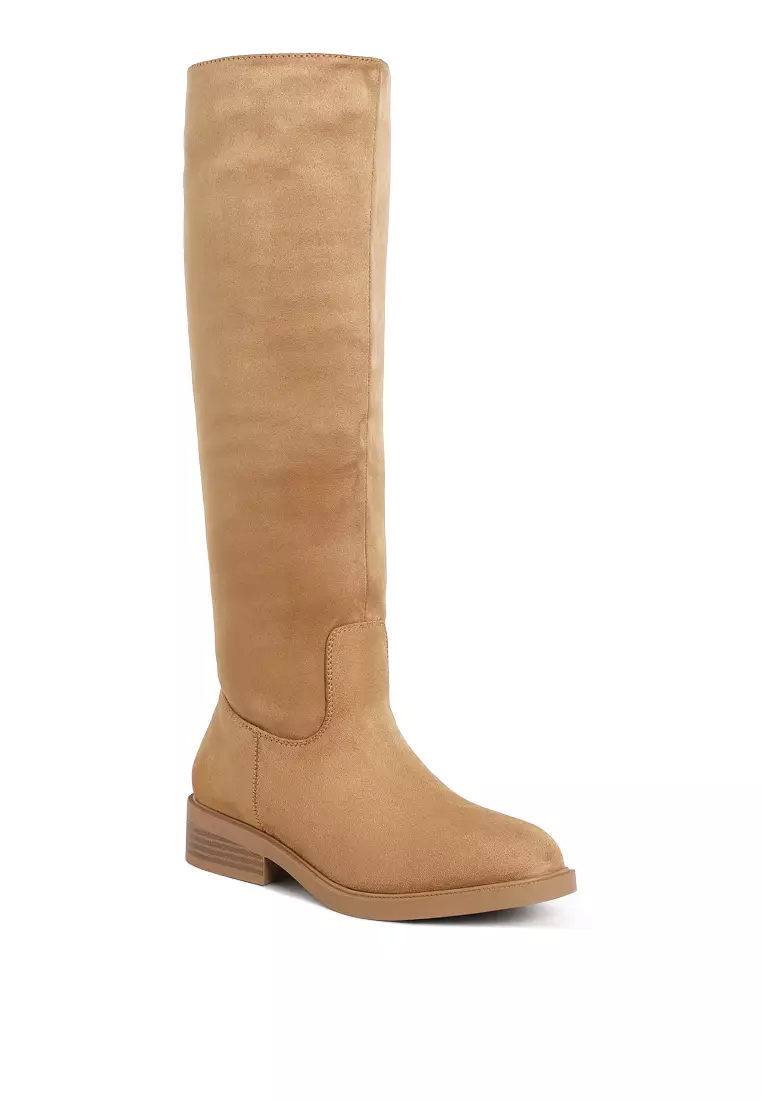 Round Toe Microfiber Calf Boots in Taupe