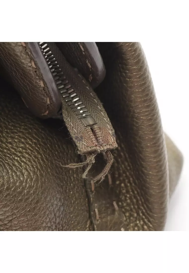 Pre-Loved Fendi Selleria doctor's bag metallic Handbag leather Khaki green