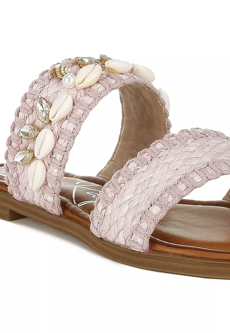 Sandal Slip-On Shell & Diamante dalam Warna Pink