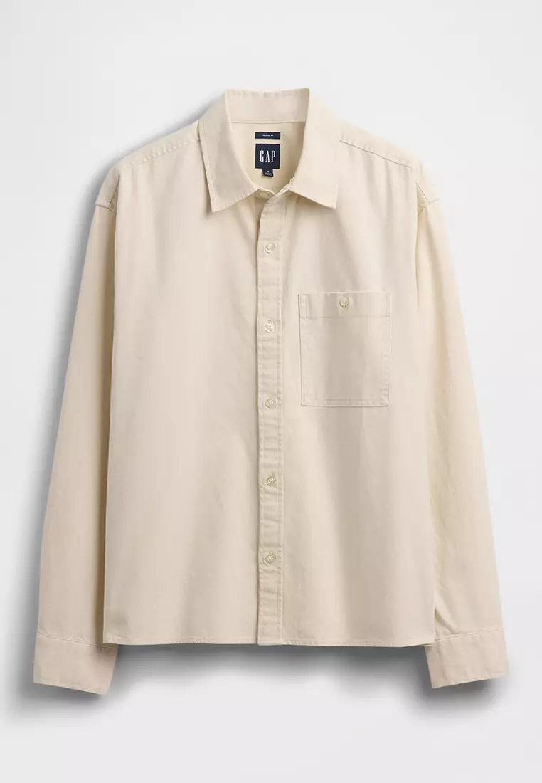Relaxed Crop Straight-Hem Oxford Shirt