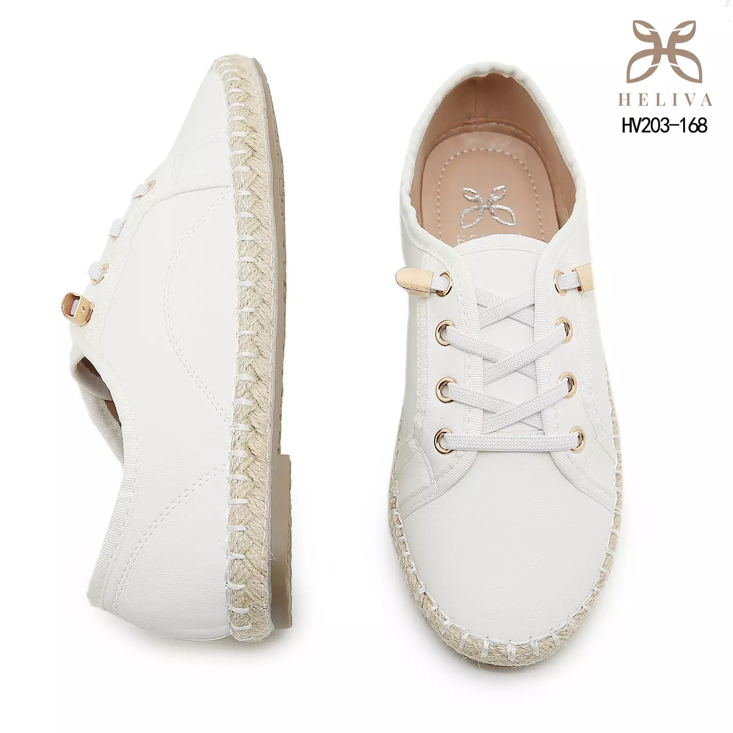 HELIVA MILEN Sneakers Casual Wanita Sol Anyaman Espadrille dan Dekorasi Gold Chain HV203-186