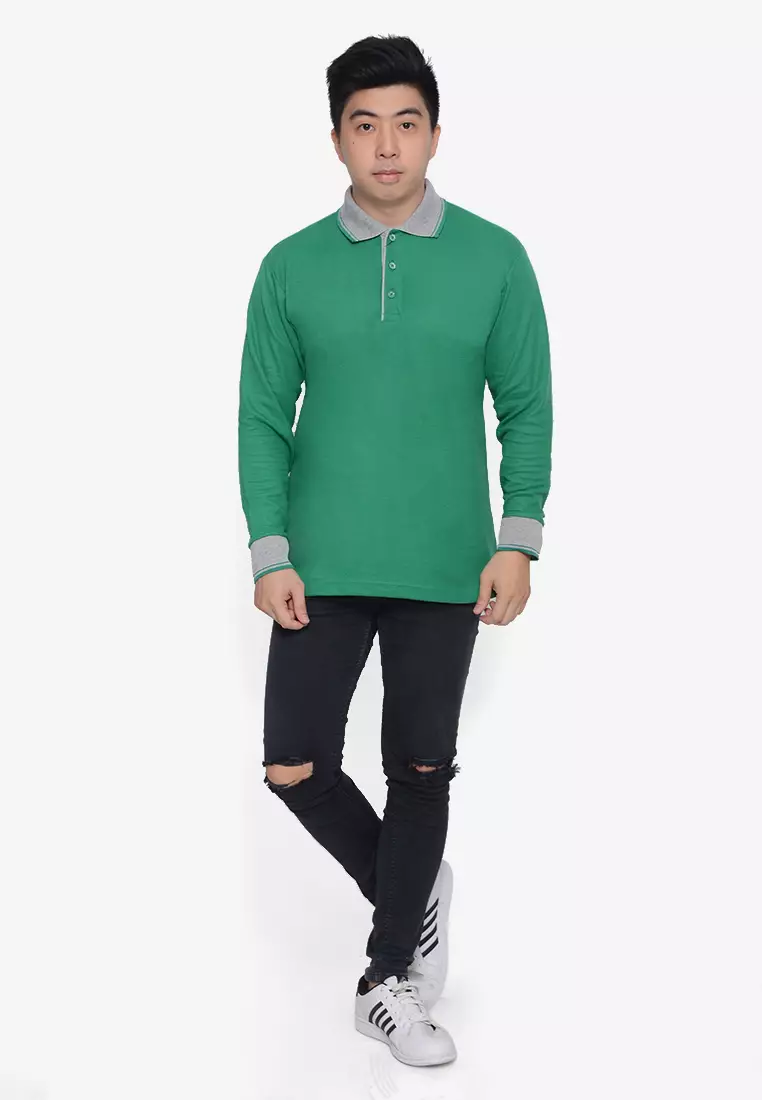 Andre Michel Kaos Polo Shirt Lengan Panjang Kerah Abu Hijau Daun 933-62