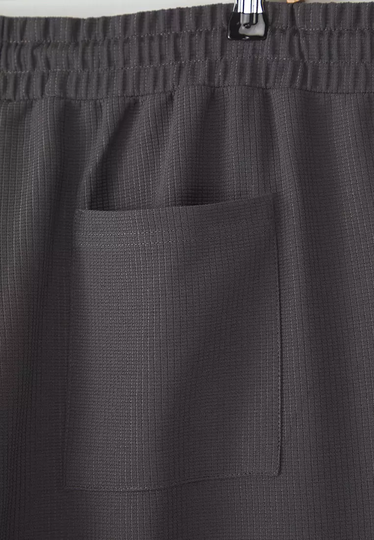 Large Size Anthracite Oversize/Wide Cut Textured Wide Leg Labeled Sweatpants TMNSS25AJ00003