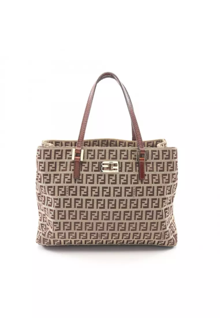 Buy Fendi Pre-Loved Fendi Zucchino Handbag tote bag canvas leather