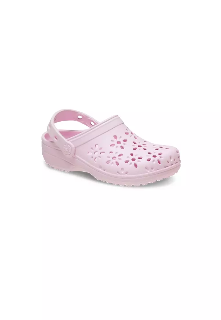 Discount on Crocs  shoes - SKU: Toddler Classic Floral Cut Out Clog in Pink Milk