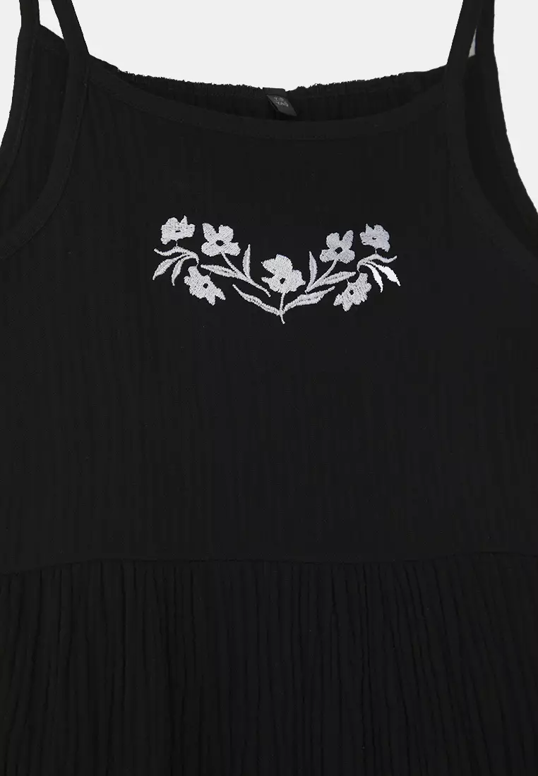 Black Girl 100% Cotton Embroidered Strap Mini Woven Dress Tkdss25El00011