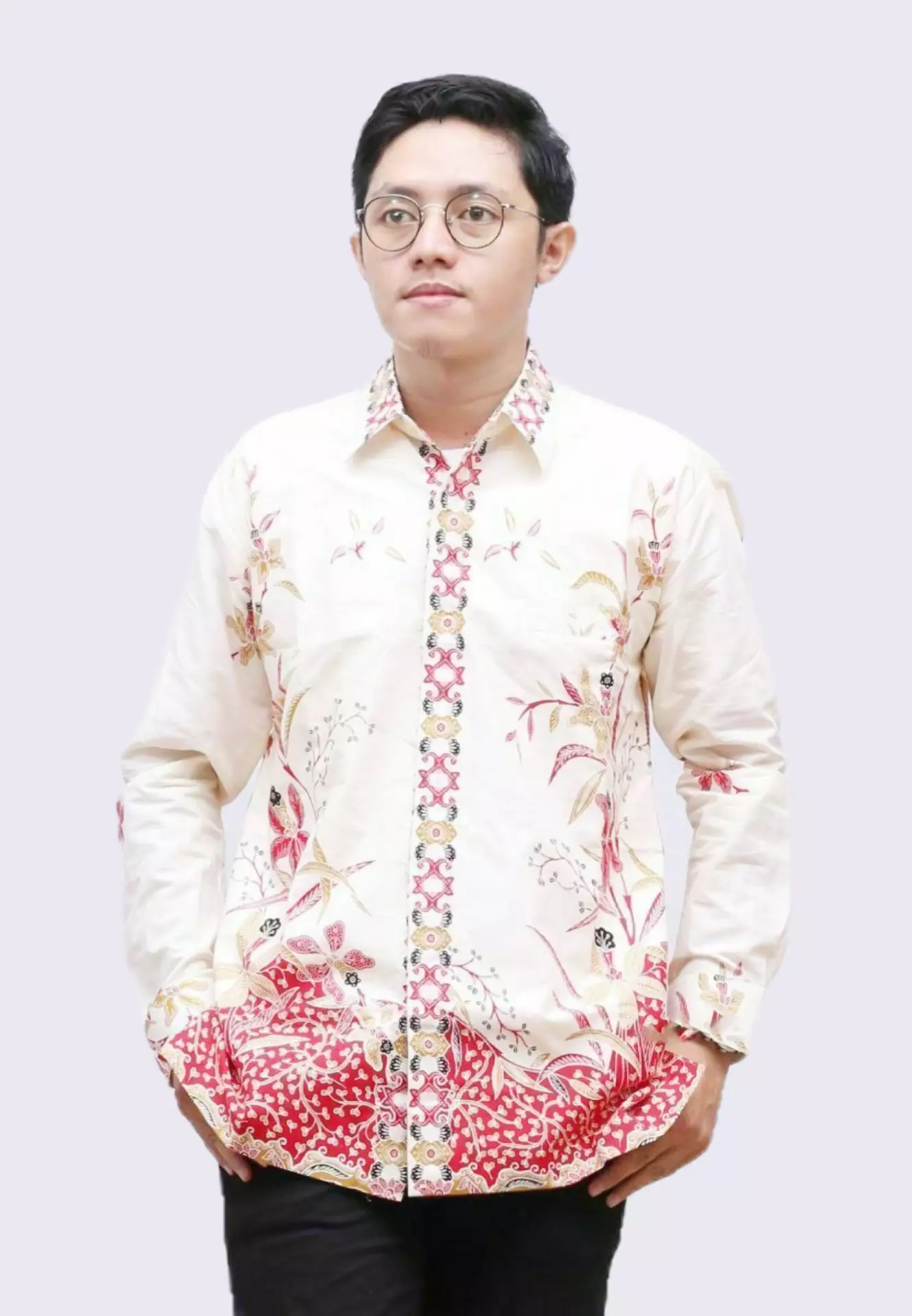 Dananjaya Putih Pink Kemeja Batik Pria Premium Slimfit Modern Lengan Panjang B.A