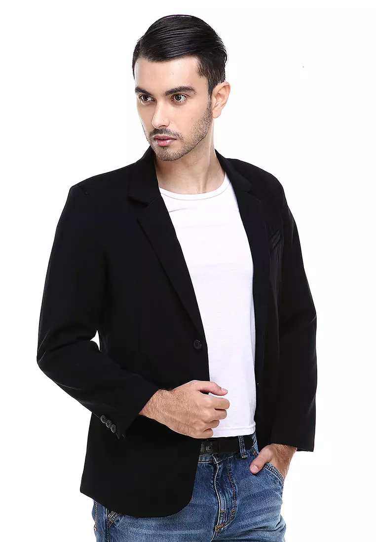 Woreq Jas Formal Blazer Pria Plain Formal Suits Two Button Material Hightwist ORIGINAL - Black