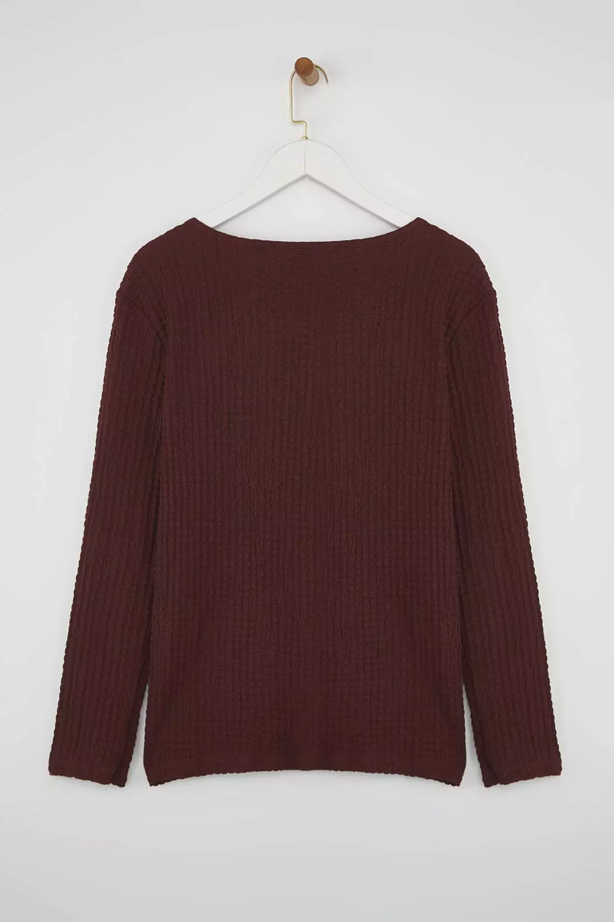 Brown Seersucker Textured Fabric Knitted Plus Size Blouse Tbbaw26Af00034