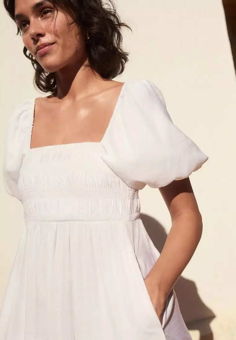 Puff Sleeve Off Shoulder Midi Dress