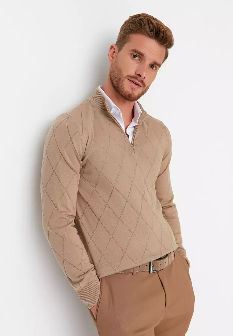 Slim Fit Half Zip Knit Sweater