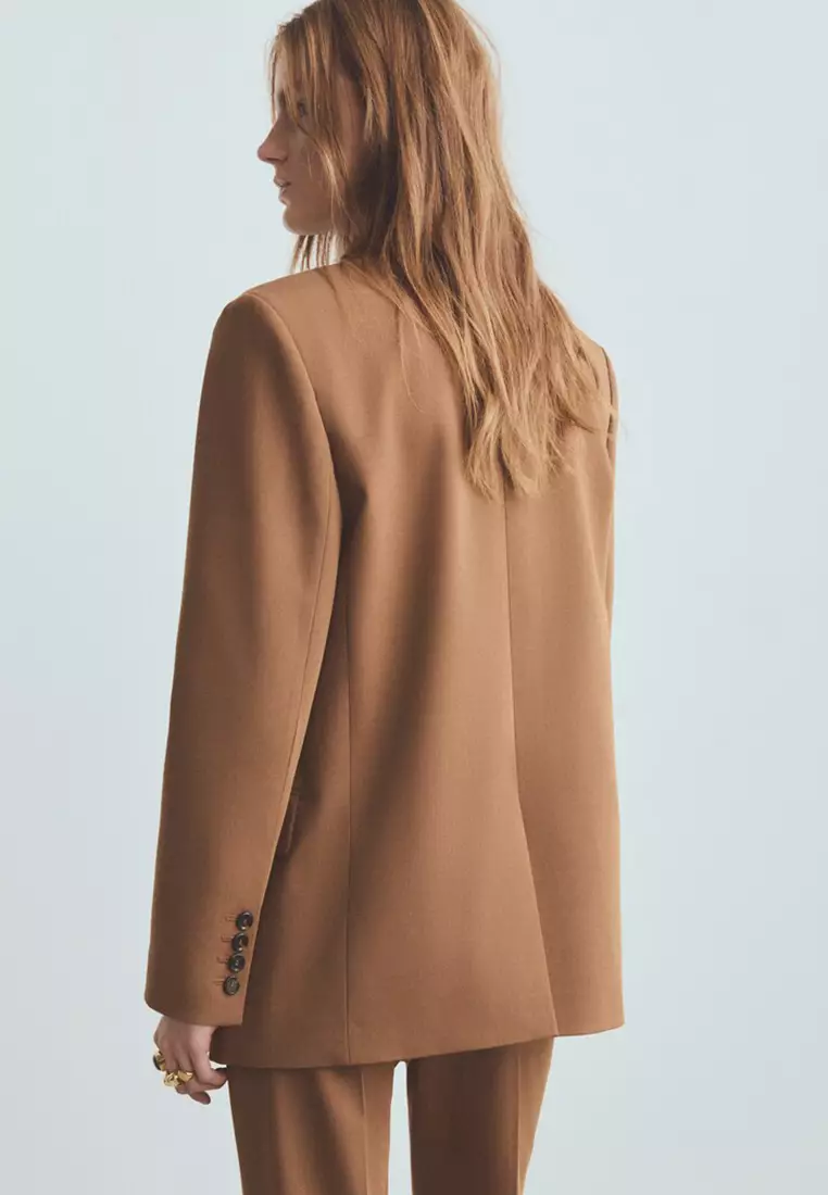 Straight Suit Jacket with Lapel Pockets