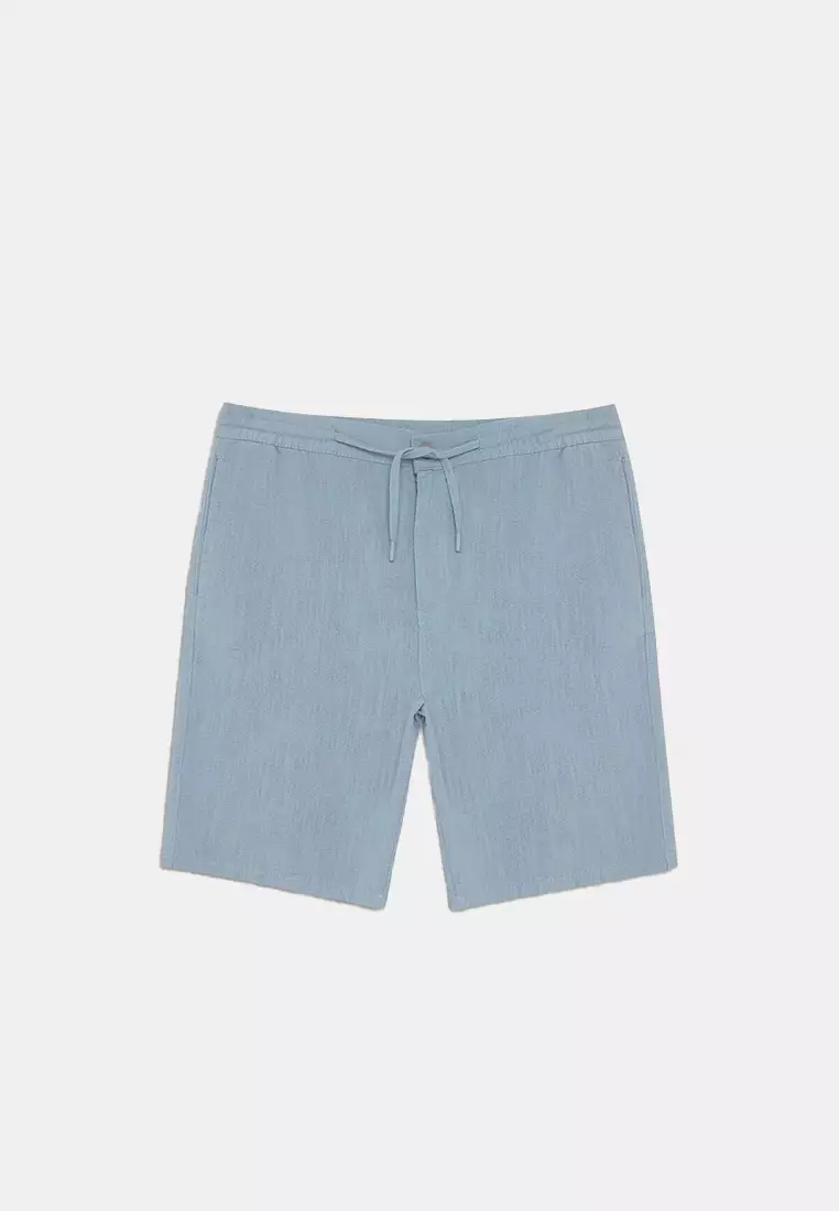 100% Cotton Linen Look Bermuda Shorts