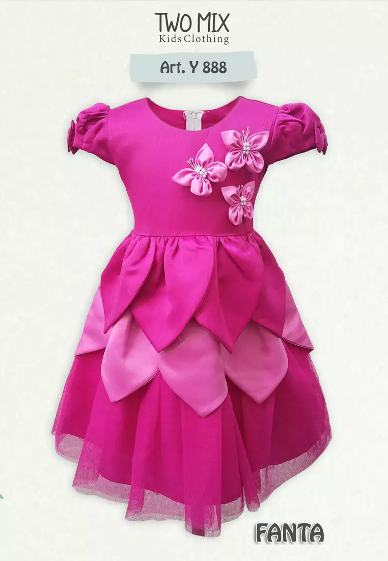 Two Mix - Dress Anak Natal Perempuan - Gaun Anak Cewek Pesta Christmas Satin 1-12 Tahun Y888 Fanta