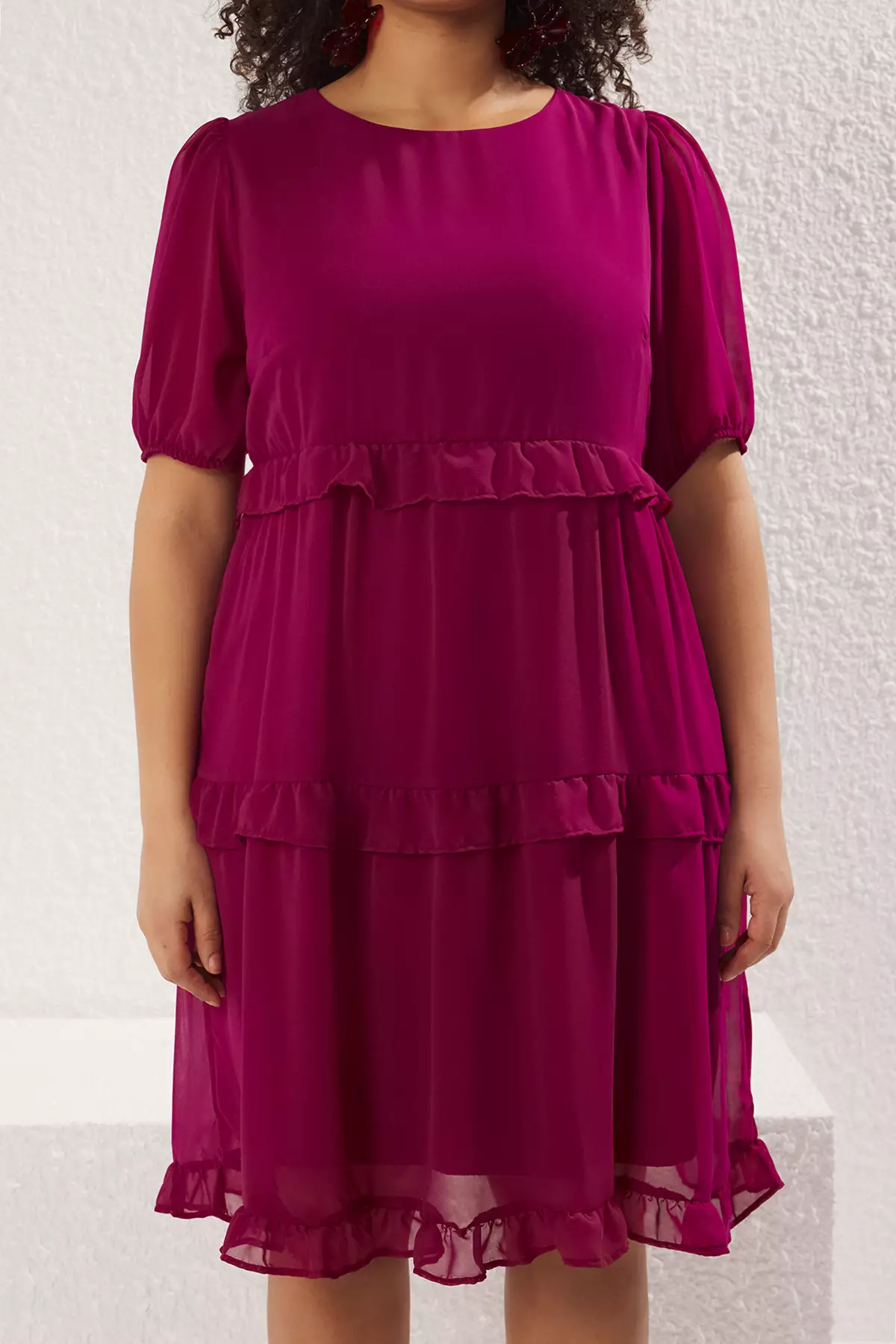 Plus Size Tulle Puff Sleeves Midi Dress