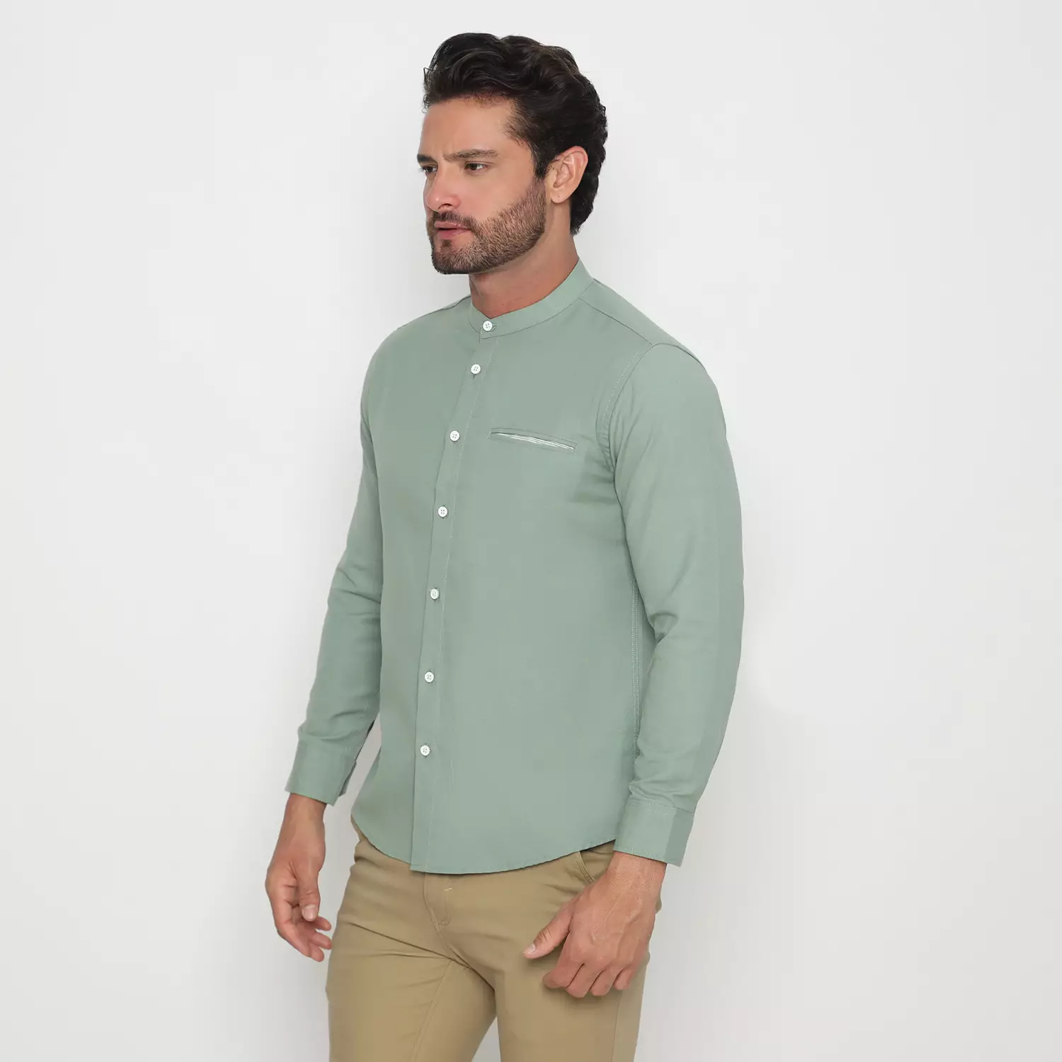 Platini Kemeja Pria Koko Shanghai Lengan Panjang Katun Linen Hijau Sage 22017