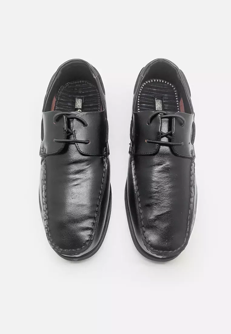 Zion Sepatu Moccasin Casual Pria Kulit Asli Tali - Black