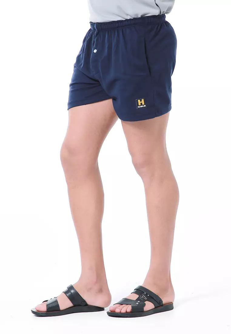Halburt Celana Pendek Santai Pria Boxer Motif Polos Material Baby Terry ORIGINAL - Navy