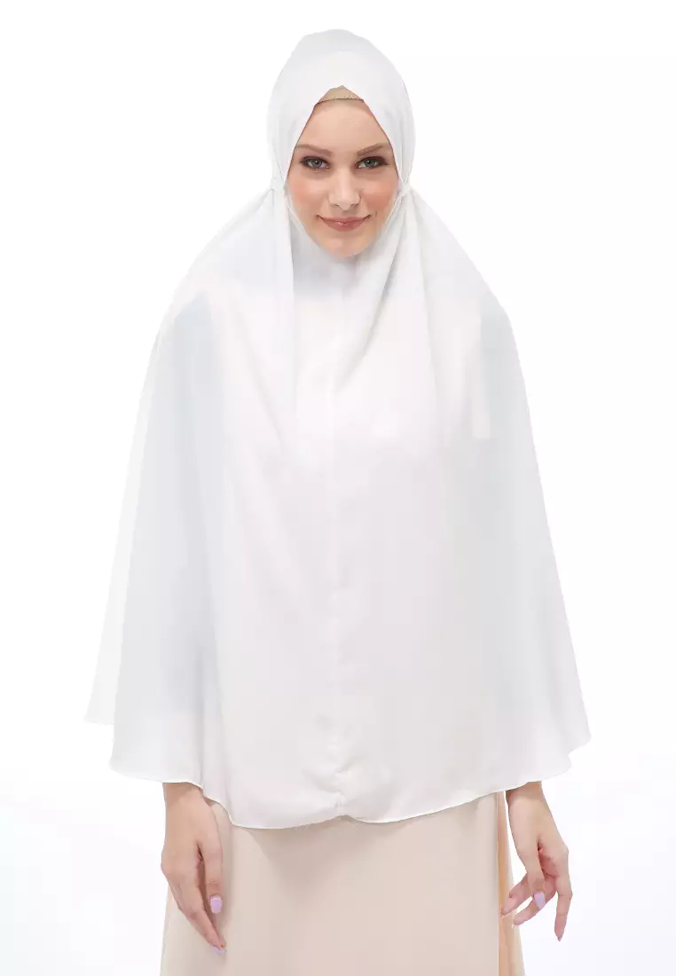 Nindy Jilbab Khimar Bergo Jumbo Motif Polos Relaxed Fit - Broken White