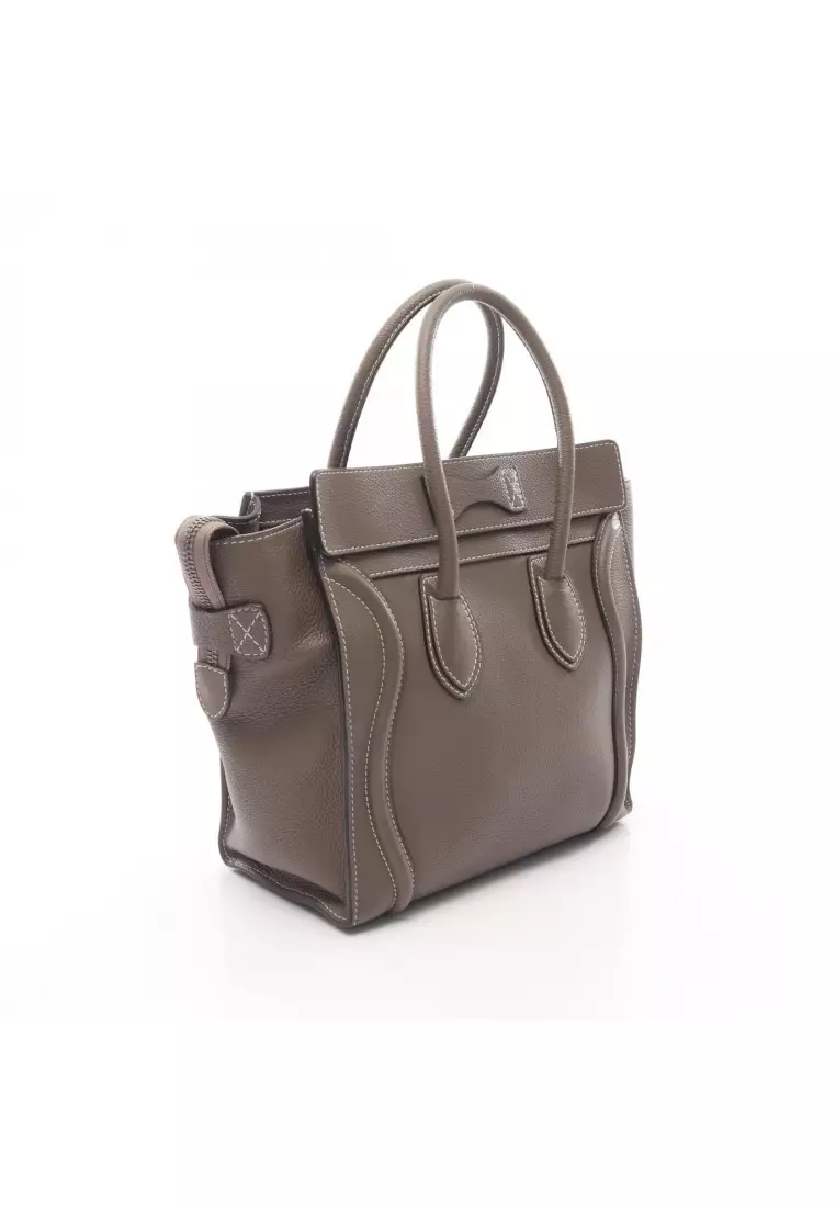 Pre-Loved Celine luggage micro shopper Handbag tote bag leather Gray brown