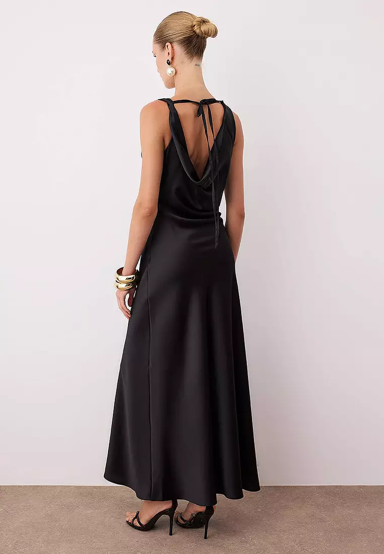 Cowl Neck Satin Maxi Chic Dress