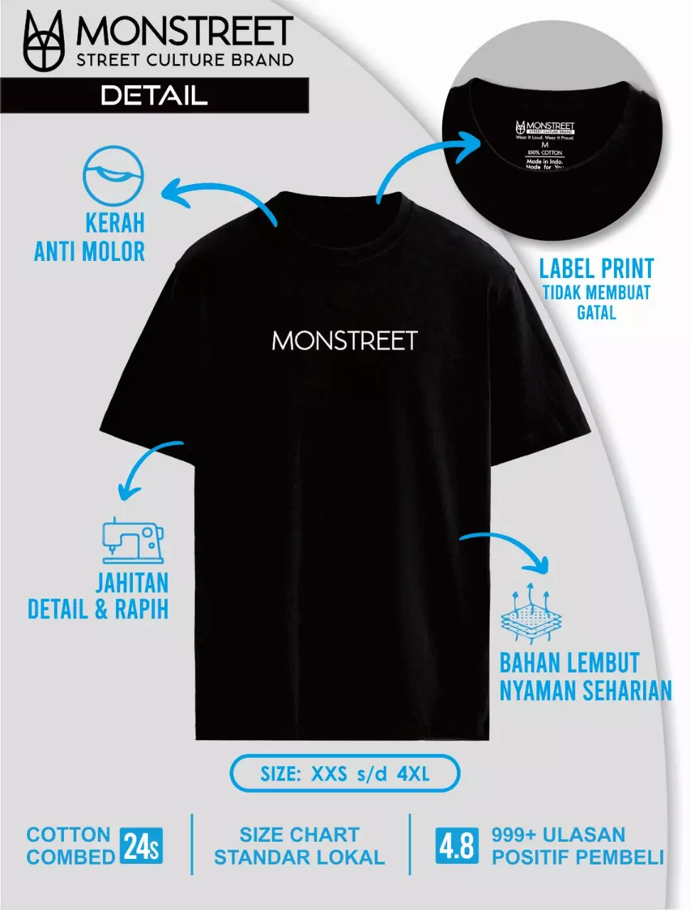 Monstreet Kaos Katun Combed 24S Grafis Reguler Fit Hitam Tshirt UTR51 Cotton Combed 24S Graphic Tshirt Regular Fit Black Tshirt