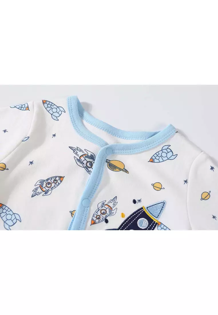 Baby Embroidered Rocket Button Sleepsuit All In One Jumpsuit