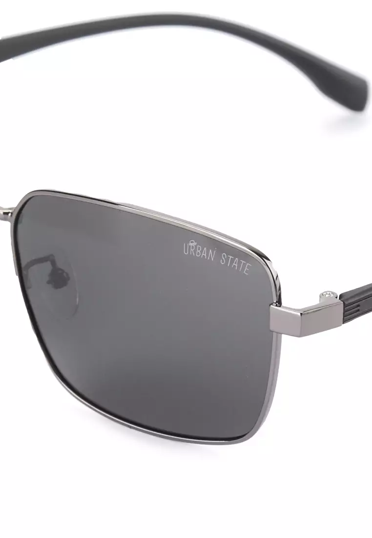 Polarized Stainless Frame SolidView Rectangular Sunglasses
