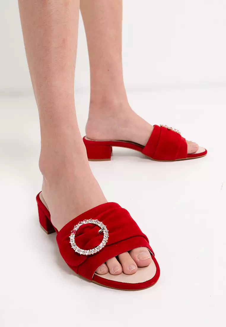 Hope Rosa Goddess Red Crystal Suede Slide Sandals