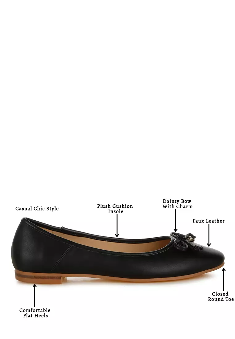 Faux Leather Casual Ballerinas in Black