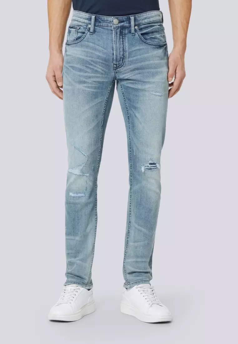 男裝修身錐形V57 Kaihara淺色破洞靛藍牛仔褲