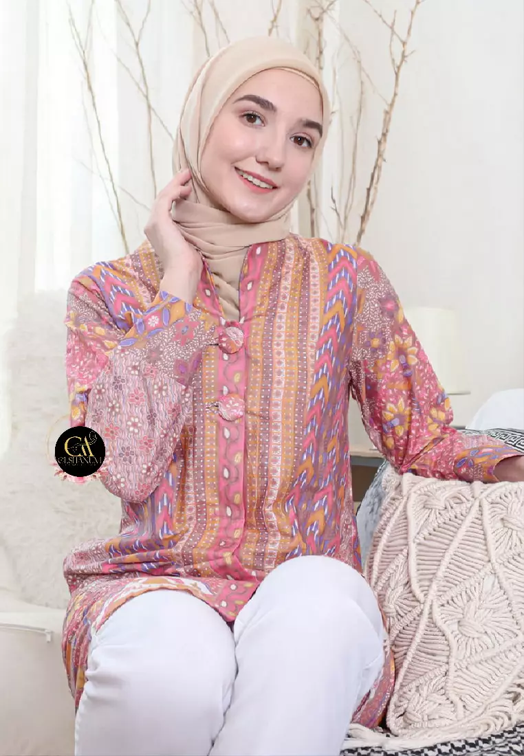 Arshavina Tunik Batik Wanita Casual Modern Lengan Panjang