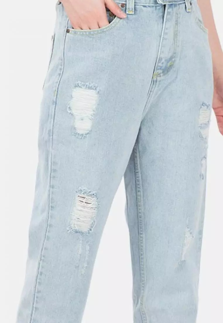 Ripped Boyfriend Jeans in Aqua (Hijab Friendly)