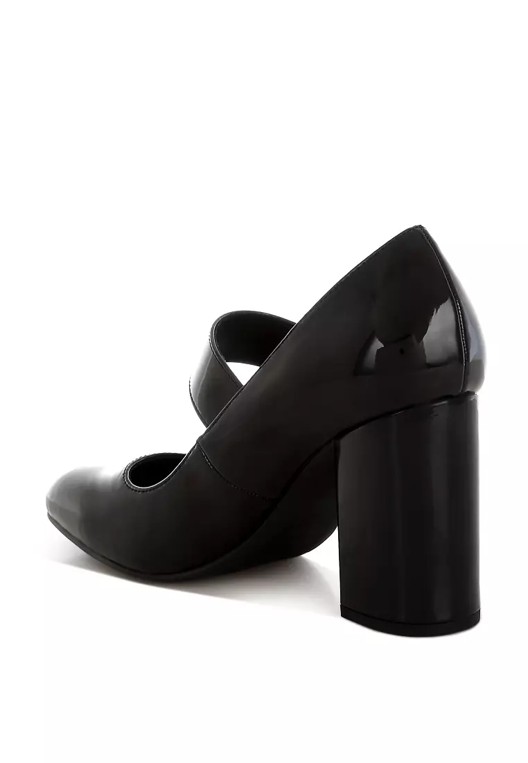 Sandal Mary Jane Hak Blok Warna Hitam