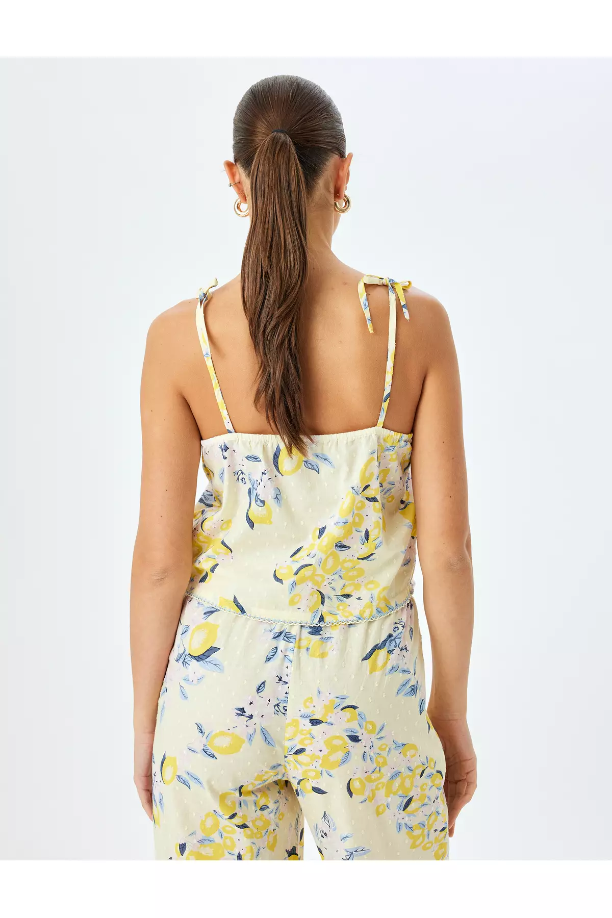 V領幼帶檸檬印花棉質睡衣上衣