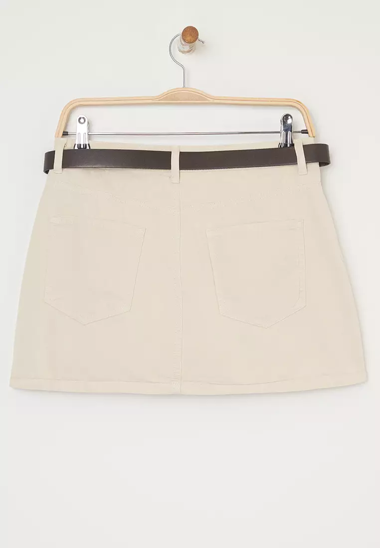 Beige Belt Low Waist Mini Denim Shorts Skirt Twoss25Sr00116