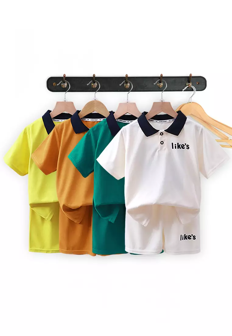 Wakakids Setelan Baju Anak Kerah Oblong Lengan Pendek Kaos Polo Set Celana Harian Rib Cotton Likes 4433 Venrz Green Bottle