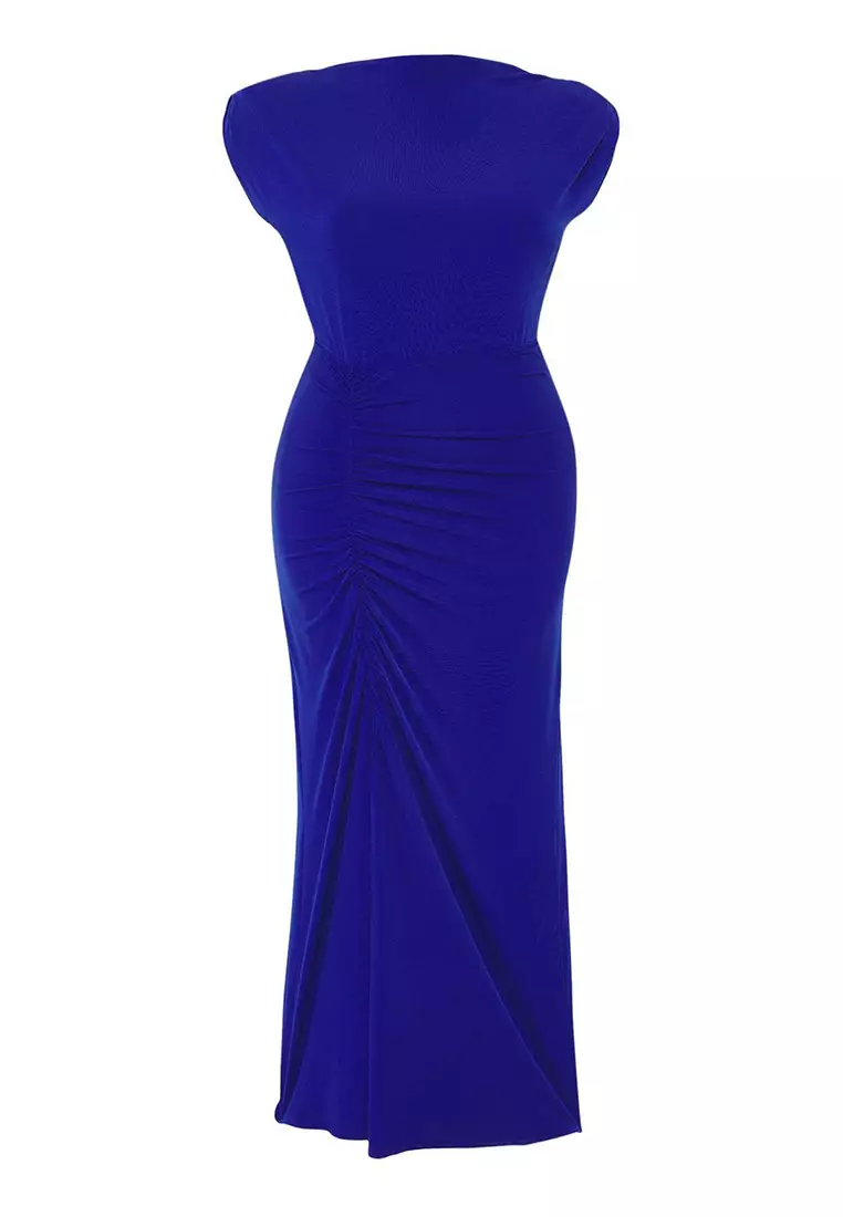 Saxe Gathered Detailed Slit Body-Sit Knit Plus Size Dress TBBSS25AH00119