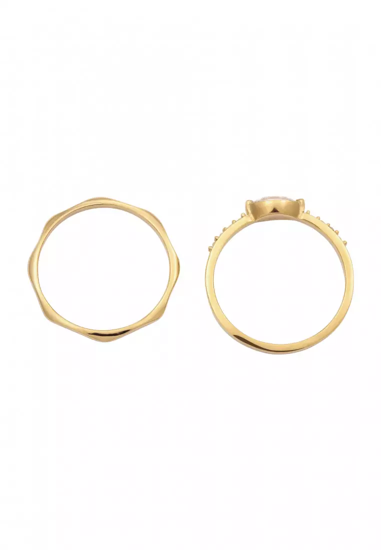 Cincin Perhiasan Perak 925 Wanita Square Set dengan Crystals Gold Plated