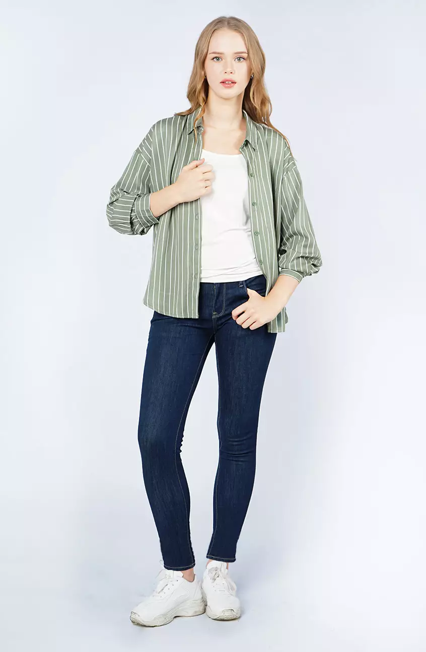 Kemeja Wanita Poppy Green Offwhite