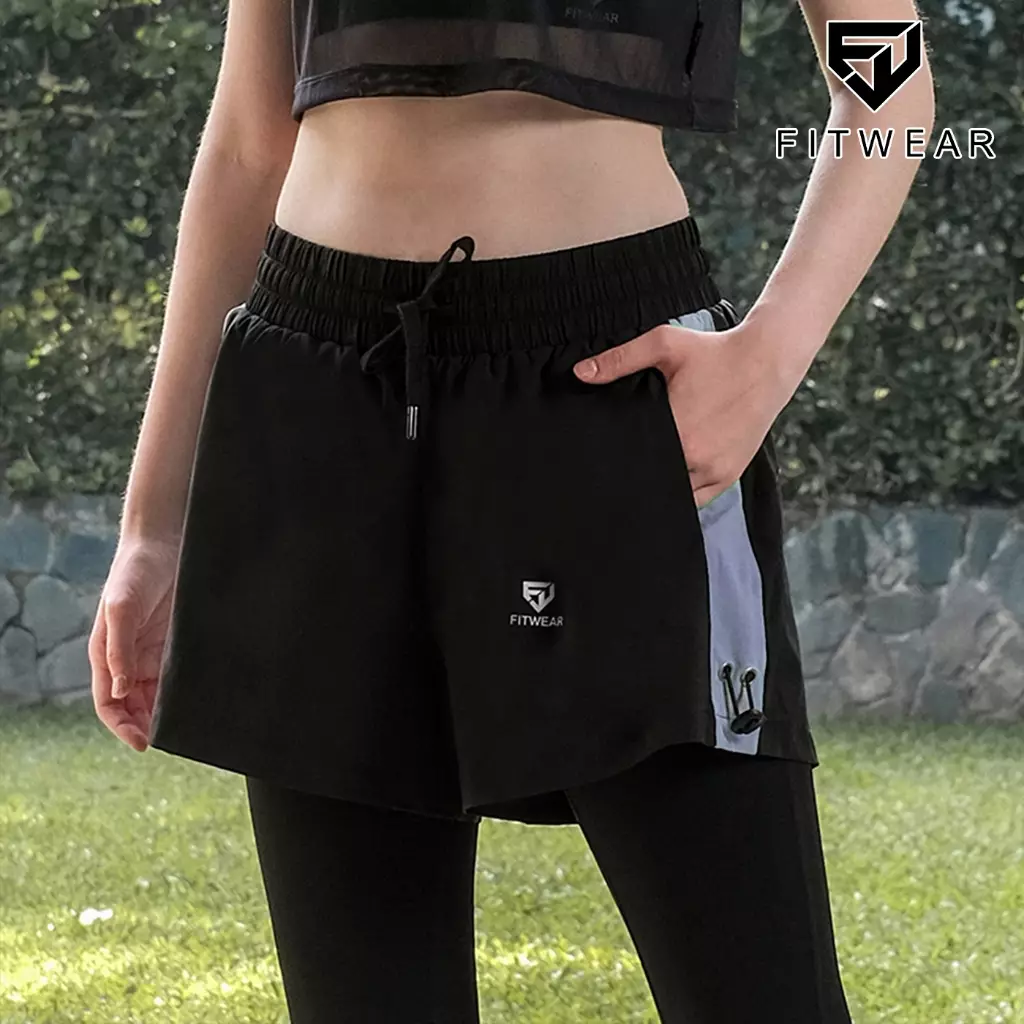 Fitwear - Celana Lari + Inner Legging Olahraga Wanita CLAUDIA LIST POCKET OVERSIZE - BABY BLUE