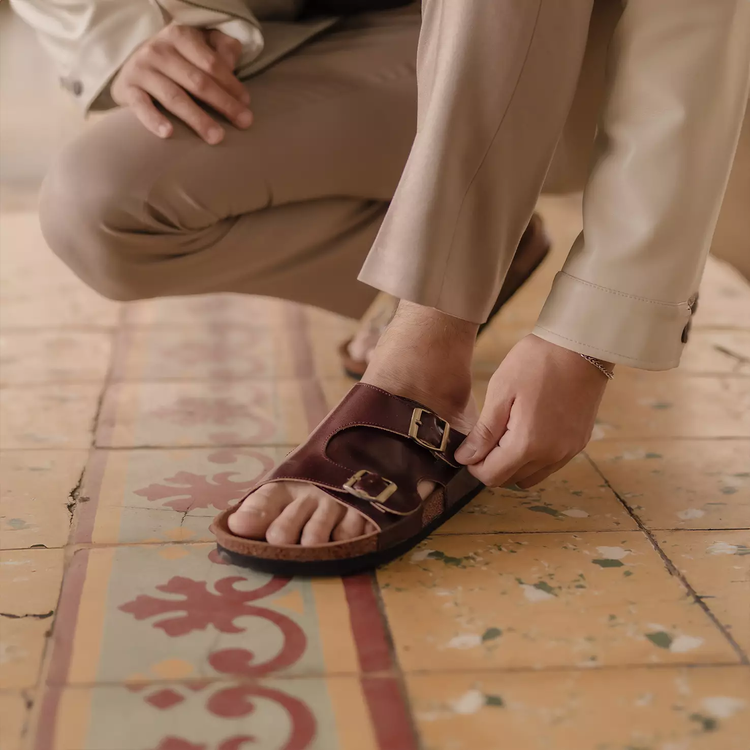 Sendal Pria Marhadi Sandal Slide Kulit Genuine Leather - Karten Maroon