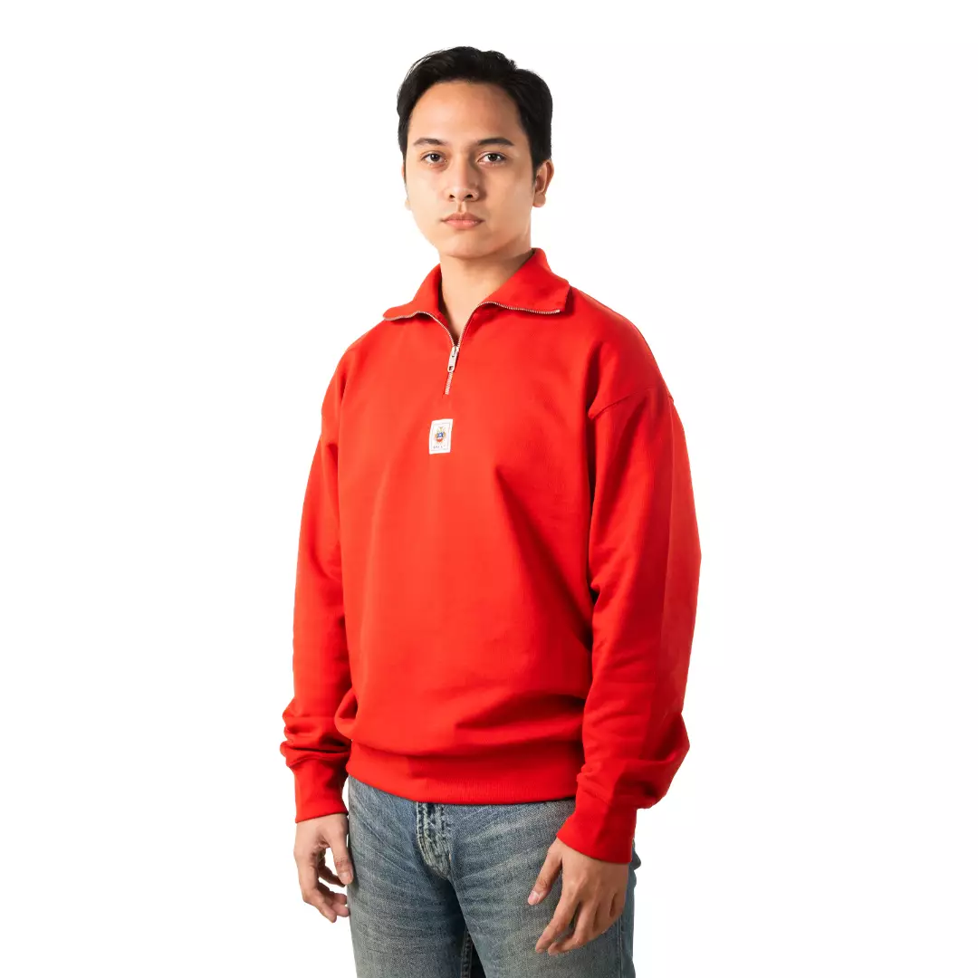 Half Zip Sweatshirt in Cotton - Red