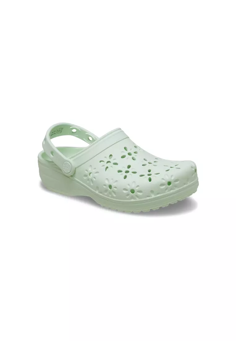 Discount on Crocs  shoes - SKU: Classic Floral Cutout Clog in Jade Tint