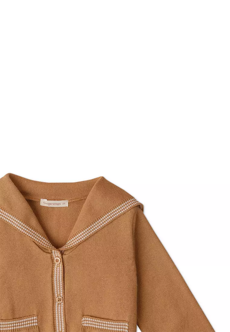 Girls Sailor Collar Cardi With Stripey Detailing