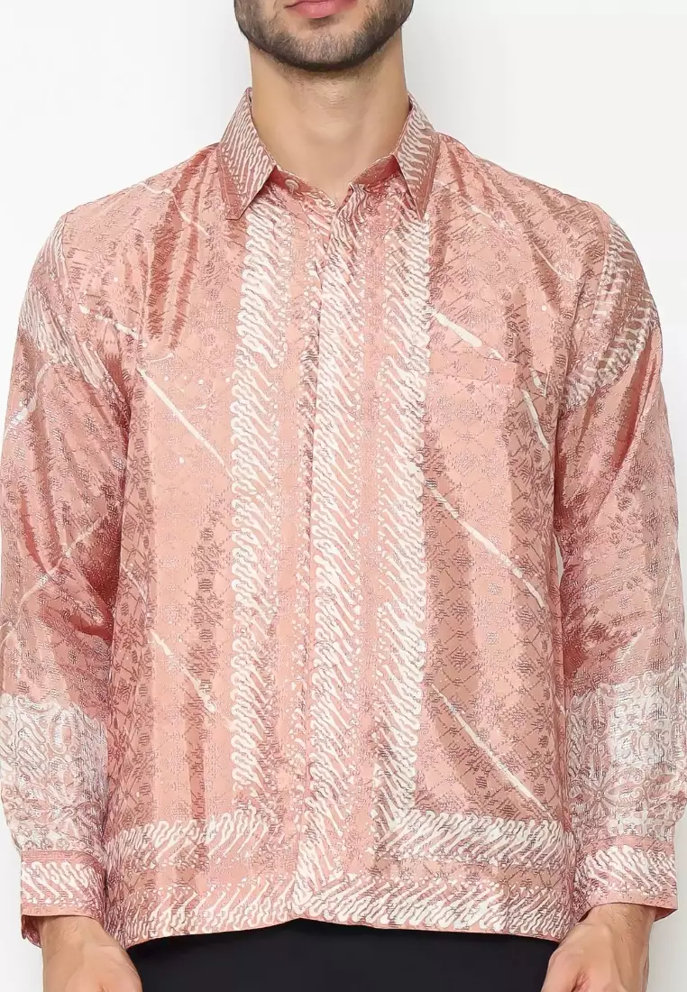 Rinjanie Batik - Batik Abstrak Modern Caramel - Kemeja Pria Batik - Kemeja Batik Lokal Indonesia - Batik Cap -  KRJI - CR 